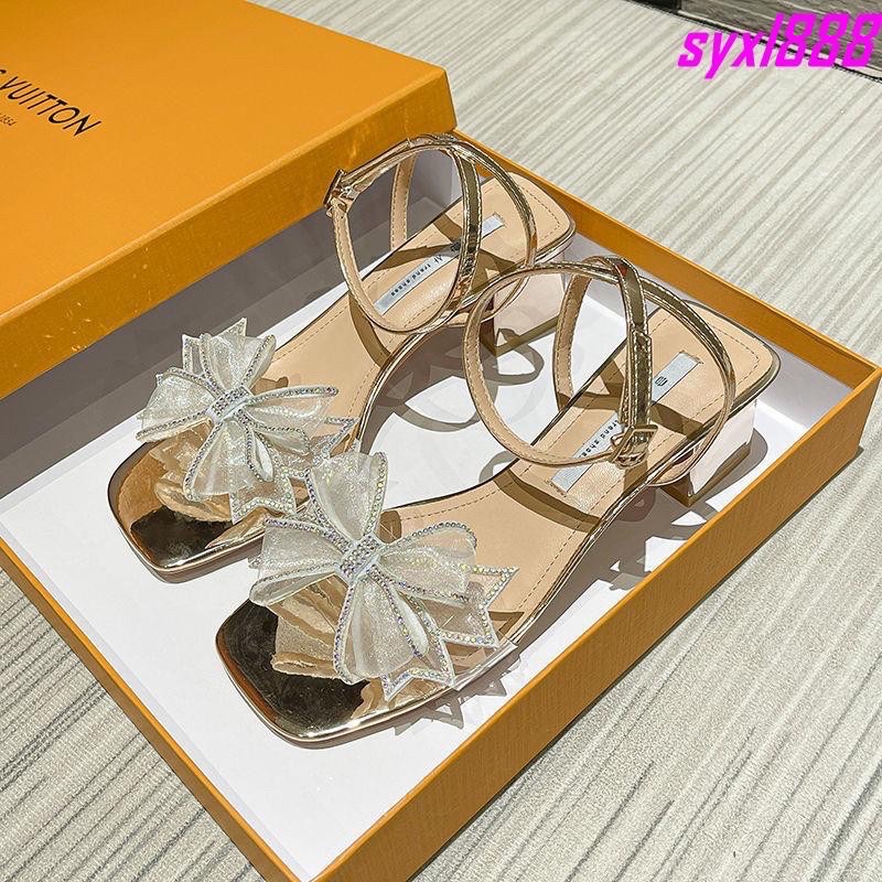 Sandal nữ đính nơ sang chảnh gót vuông 5cm ( có đình kèm video tự quay)