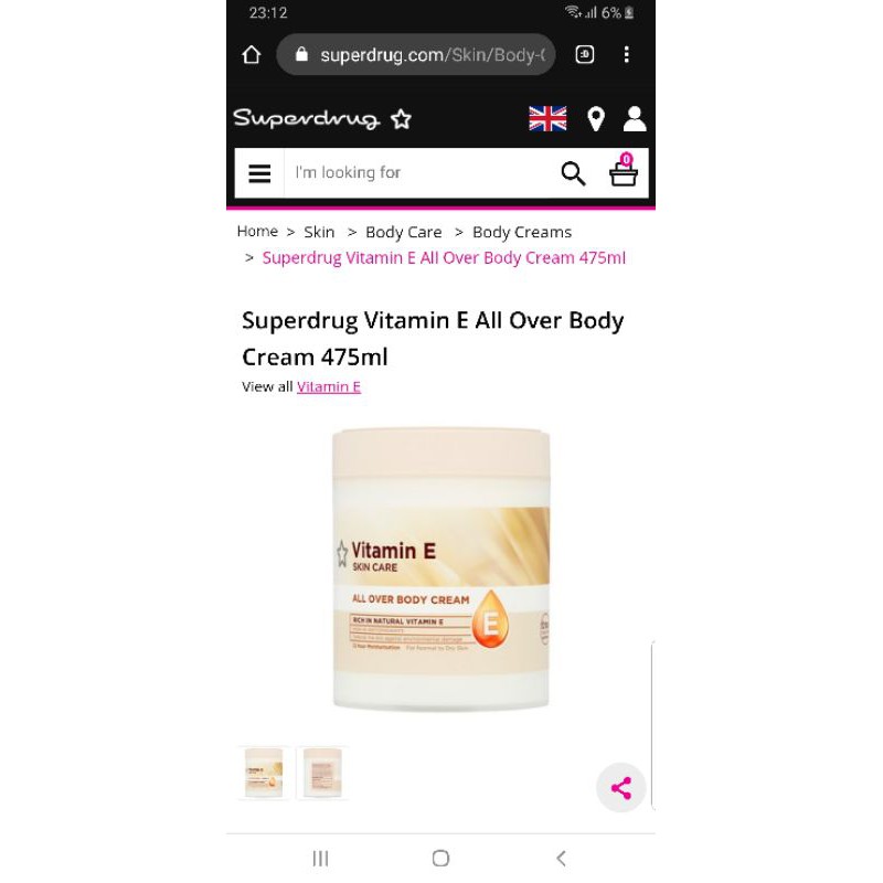 [Có Bill] DƯỠNG THỂ Superdrug Vitamin E All Over Body Cream 475ml