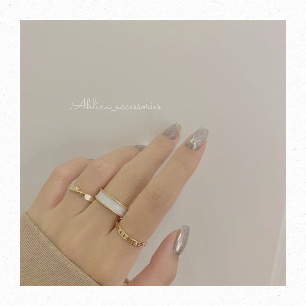 Set nhẫn mặt xà cừ (3 chiếc) Ahlina