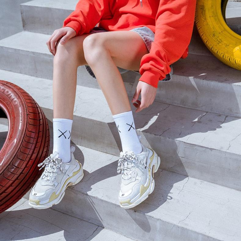 Tất Cotton Cổ Cao Màu Trơn In Chữ Xx Cho Nam Và Nữ