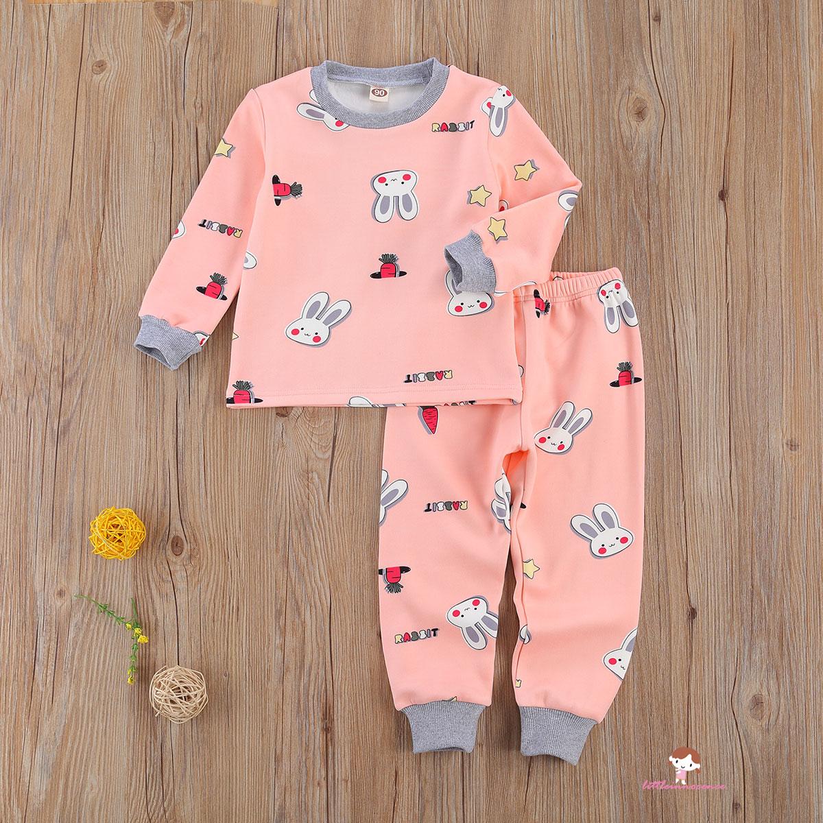 Bộ Đồ Ngủ Pijama Dài Tay Cổ Tròn Họa Tiết Hoạt Hình Cho Bé Gái Từ 2-7 Tuổi