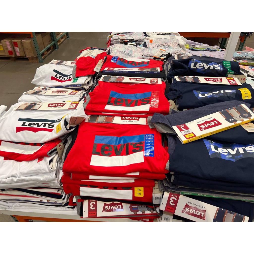 Set 3 áo thun Levi's Mỹ unisex người lớn và trẻ em tay ngắn chất liệu mềm mát co giãn tốt giặt mau khô - EDS Hàng Mỹ