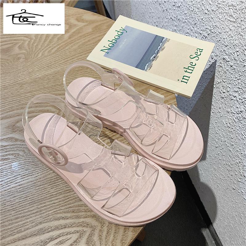 Giày Sandal Mùa Hè Đế Phẳng Trong Suốt Phong Cách Hàn Quốc Dễ Thương Thời Trang Cho Nữ