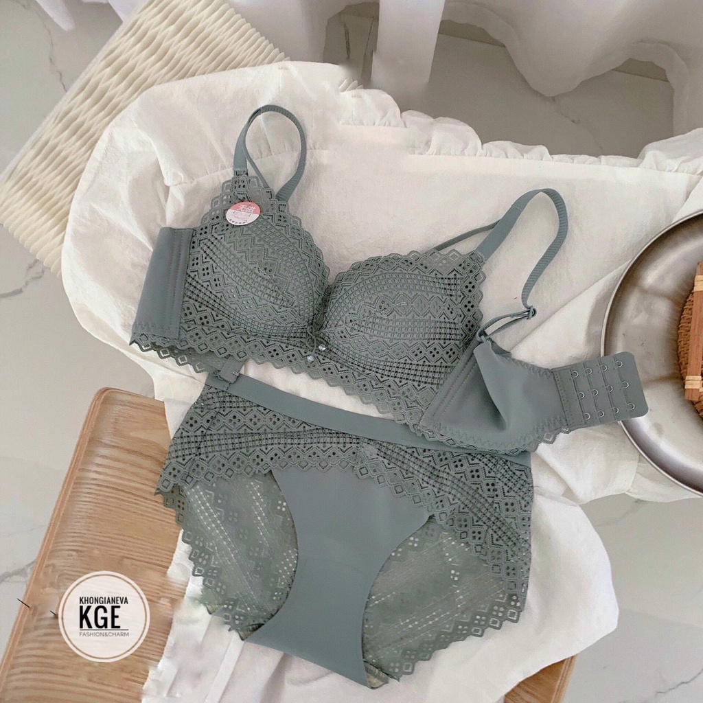 Set đồ lót không gọng siêu nâng , áo ngực tạo khe ren sexy 6511