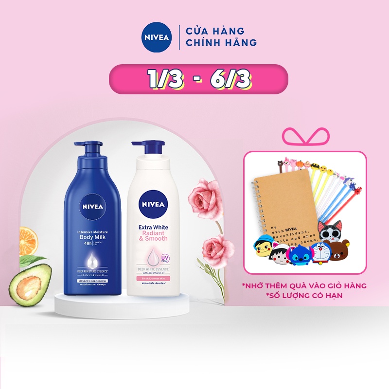 Bộ đôi dưỡng thể NIVEA  dưỡng ẩm &amp; làm mịn da 600ml: Dưỡng thể dưỡng ẩm chuyển sâu 48H &amp; Dưỡng thể dưỡng da trắng mịn