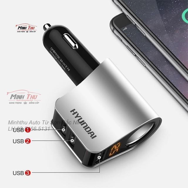 Tẩu Sạc Hyundai 3 Cổng Usb Có Màn Hình Hiển Thị Điện Áp HY-10