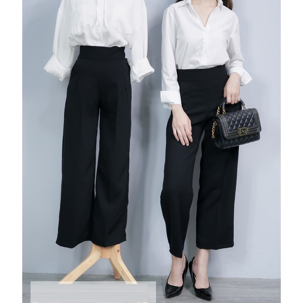 Quần Tây Ống Rộng Freeship Quần Ống Rộng Nữ Khóa Sườn Lưng Cao Hàn Quốc 9 Tấc Màu Đen/Be/Nude/Kem/Trắng T386