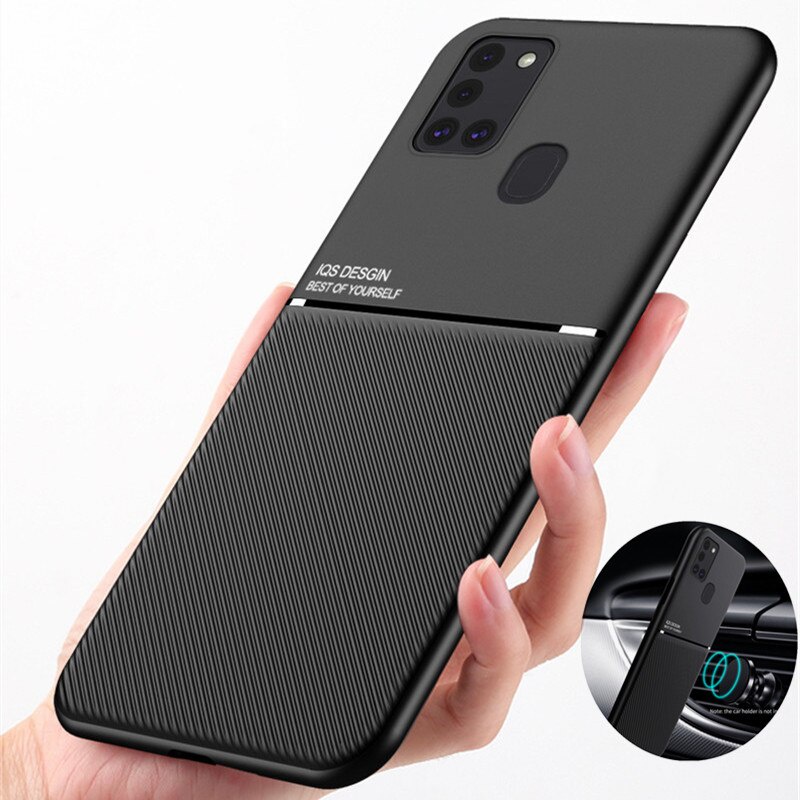 Ốp điện thoại kết cấu da nhám mỏng có nam châm giữ gắn trên xe hơi cho Samsung Galaxy A21S A21 A51 A71 M30S