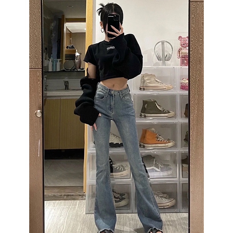 Cocory vn Quần Jean Nữ Ống Loe Thời Trang Vintage