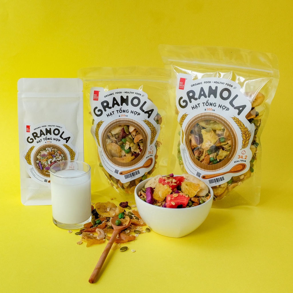 Granola Siêu Hạt Mix 11 Quả Hạt Thương Hiệu Gạch Đỏ 100G, Ngũ Cốc Giảm Cân Chuẩn Ăn Kiêng