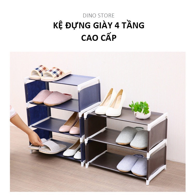 Kệ để giày dép 4 tầng lắp táp tiện lợi thanh inox vải không dệt