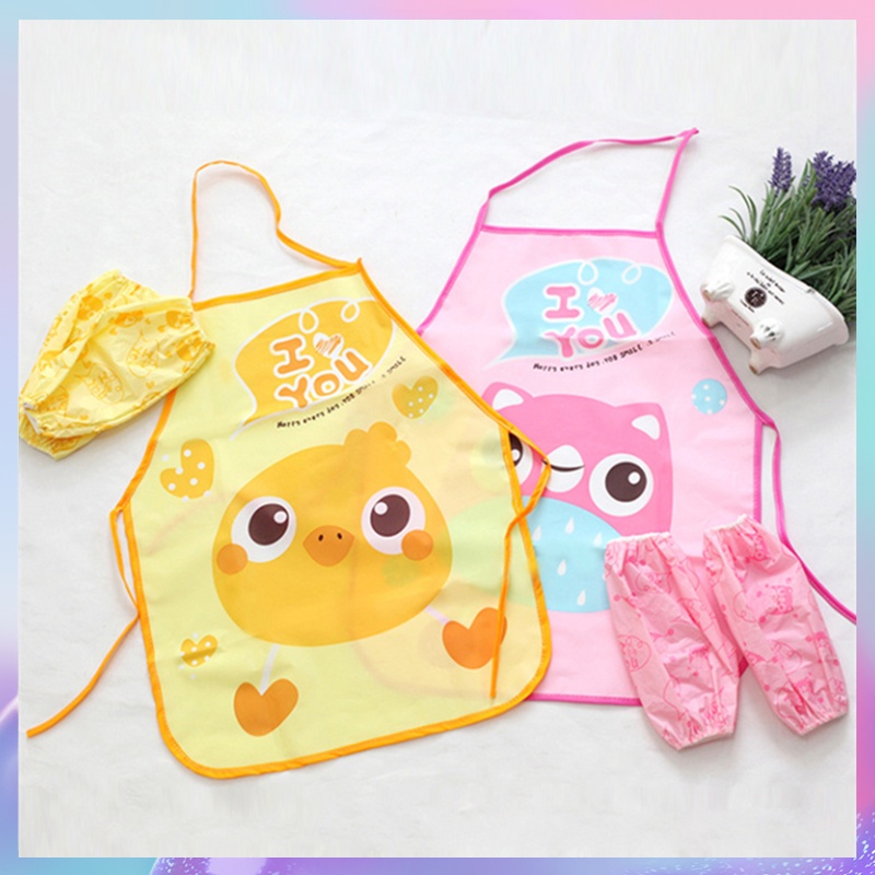 1 Bộ Tạp Dề Vẽ Tranh Tay Dài Chống Nước Cho Bé Trai &amp; Gái