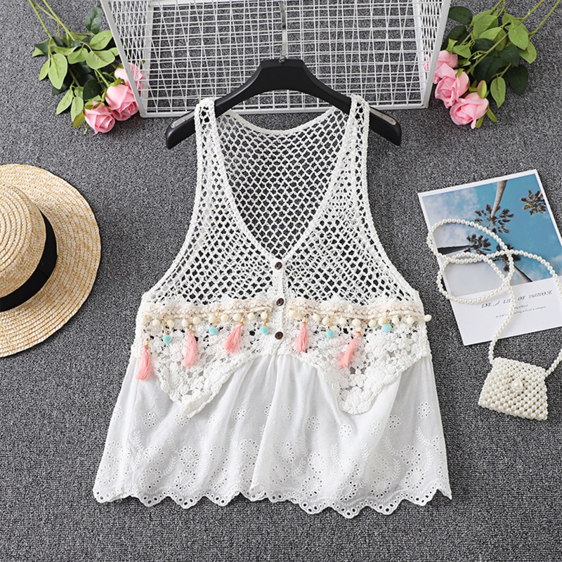 Áo Thun Không Tay Mùa Hè Có Dây Buộc Kiểu Dáng Đáng Yêu Phong Cách Boho Cho Nữ