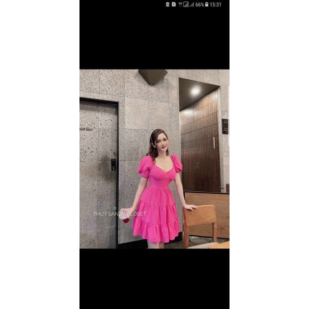 Đầm Xòe Tay Phồng Nhún Tầng Có Mút Ngực