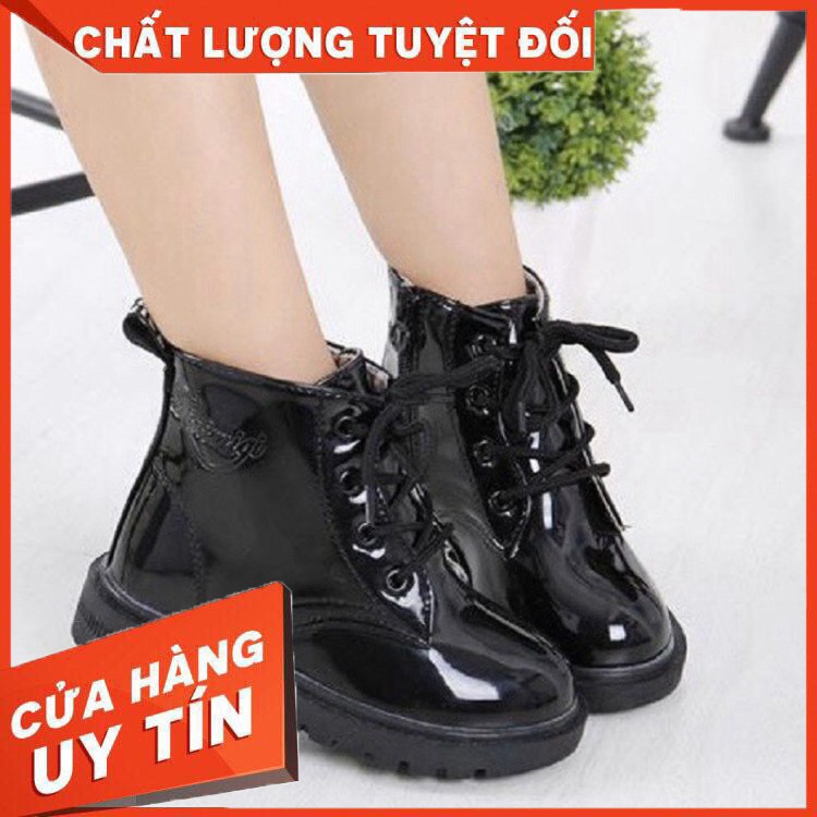 HÀNG NHẬP KHẨU -  Giày trẻ em kiểu boot đen da bóng cổ cao cho bé trai và gái - Hàng Nhập Khẩu