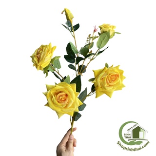 Cành hoa hồng nhung màu vàng - cành lớn dài 85cm - hoa vải cao cấp