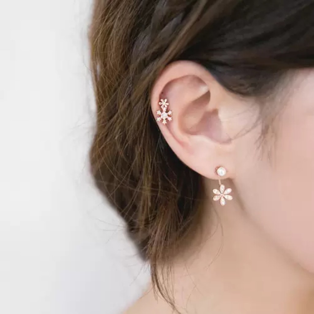 Bông tai hoa năm cánh treo nữ bạc