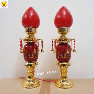 Đèn thờ cúng trái đào 2 tầng (1 cặp) Sang trọng, ấm cúng. Thay bóng đèn dễ dàng.