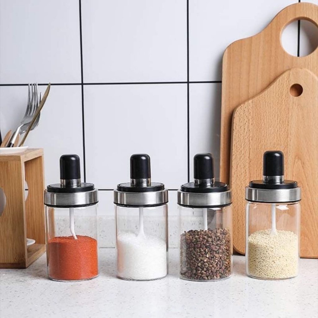 Hũ Đựng Gia Vị Kèm Muỗng Lọ Thủy Tinh Có Nắp Siêu Tiện Lợi Chống Côn Trùng Bụi Bẩn Thiết Kế Sang Trọng Kho Sỉ Sài Thành
