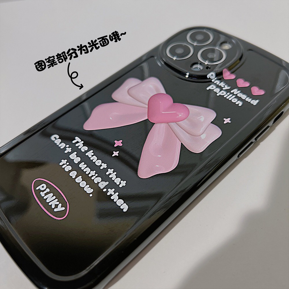 Ốp lưng iPhone đen nơ hồng trái tim 13/13promax/12/12pro/12promax/11/11promax
