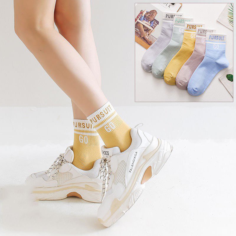 Tất cổ cao Bivota vớ nữ cao cổ hoạt tiết chữ PUSH GO cực xinh xắn T19