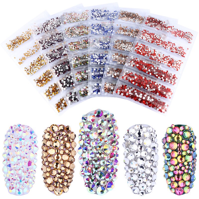 Set 1728 Phụ Kiện Đính Đá Trang Trí Móng Tay K9 SS4-SS12 Màu Sắc DIY