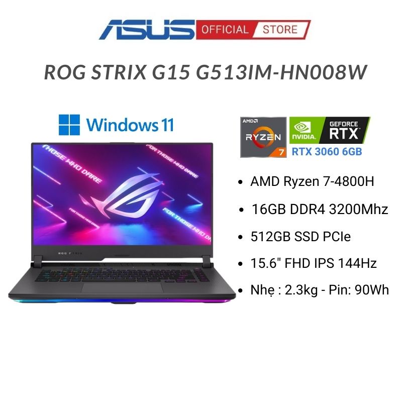 [Mã ELBAU7 giảm 7%] Laptop Asus ROG Strix G15 G513IM-HN008W (Ryzen 7-4800H + RTX 3060 6GB)