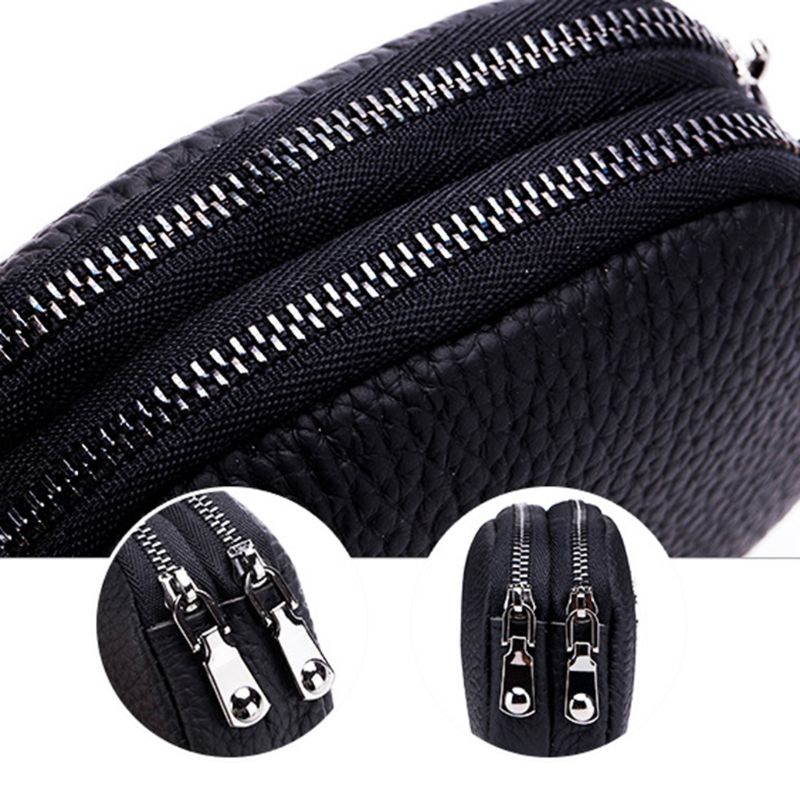 Ví Đựng Tiền Xu Mini Bằng Da Thật Hai Khóa Kéo Đôi Dành Cho Nữ Mới