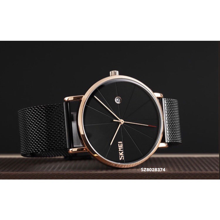 Đồng hồ nam mặt tròn, đồng hồ đeo tay nam SKMEI dây lưới, thời trang công sở