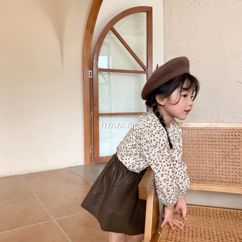 YIYAYA KIDS (5032)(5031) - Áo hoa cổ điển kết hợp với chân váy da