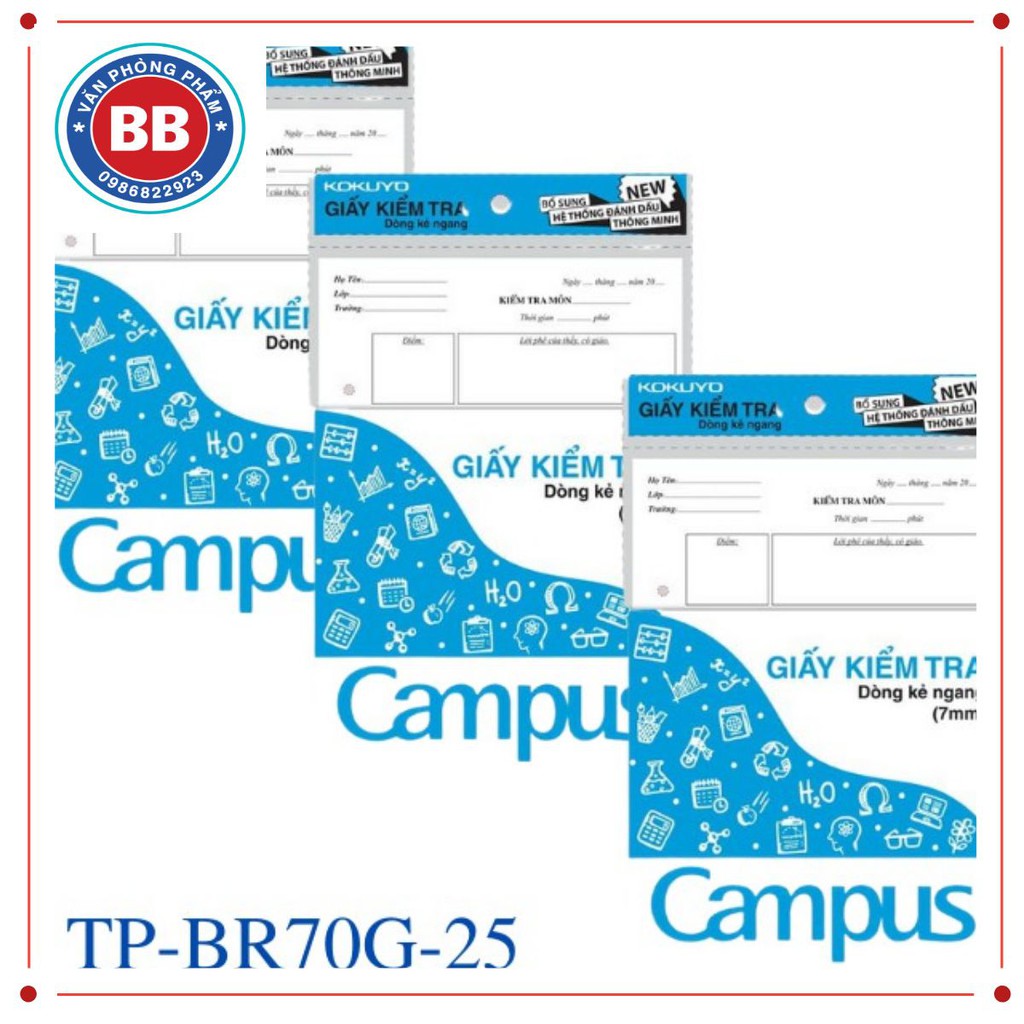 Giấy Kiểm Tra B5 Campus Kẻ Ngang Có Lề 25 tờ đôi  TP-BR70G-25.