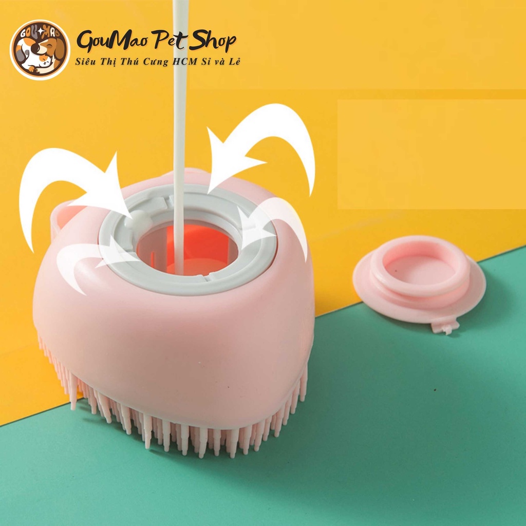 Bàn Chải Tắm Cho Chó Mèo Bằng Silicon Massage Mềm Mại Có Chỗ Đựng Sữa Tắm Tạo Bọt Tiện Lợi - Goumao pet