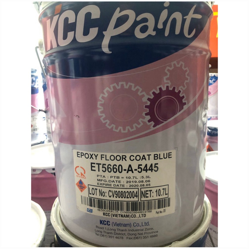 Sơn nền Epoxy KCC màu xanh. Sơn nền nhà xưởng Epoxy