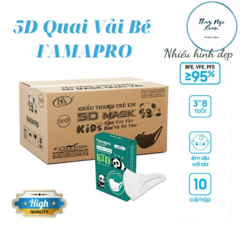 Khẩu Trang Trẻ Em 5D MASK KID Quai Vải 3D Cho Bé Nam Anh FAMAPRO 3 Lớp Kháng Khuẩn (Hộp 10 Cái)