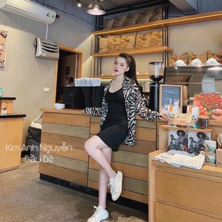 Set Váy 2 Dây + Áo Sơ Mi Lụa Vằn Siêu Đẹp
