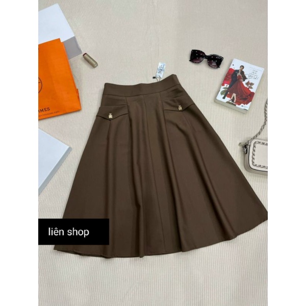 Chân Váy Xòe Công Sở 2 Túi Ở Trước Chất KaKi Hàn Thoải Mái Dễ Phối Đồ