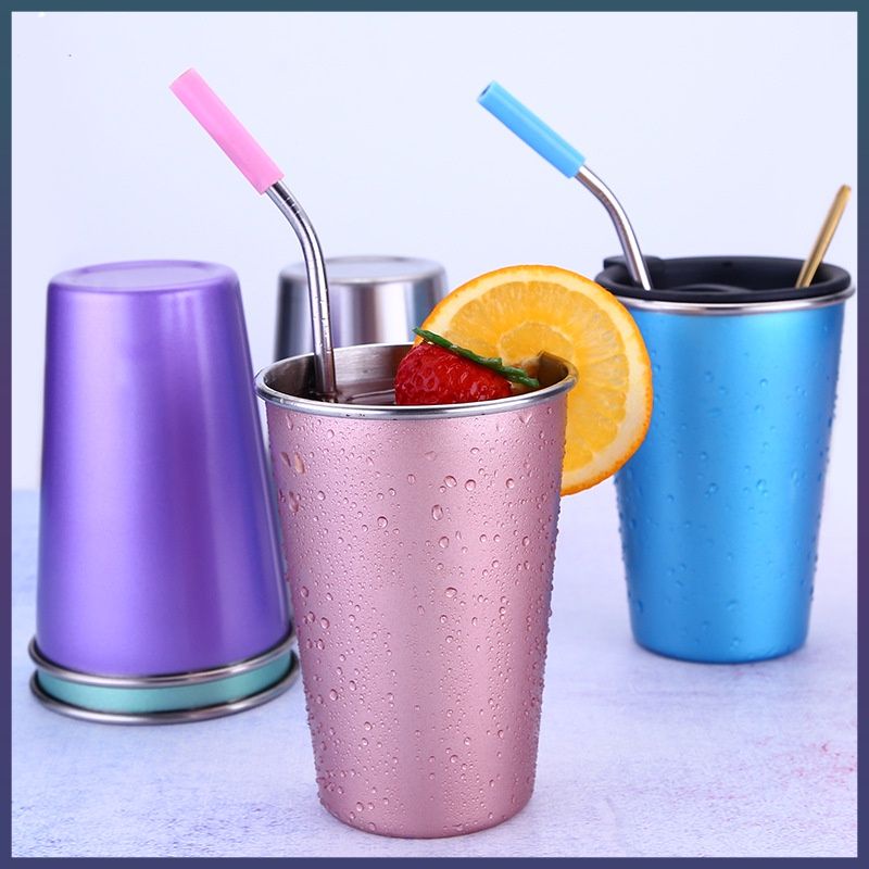 500ML Tái Sử Dụng Cốc Cà Phê Thép Không Gỉ Cốc Cắm Trại Ngoài Trời Bên Du Lịch Mug Uống Nước Trái Cây Trà Ly Bia