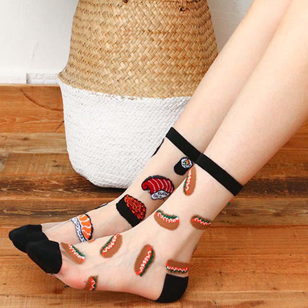 Vớ Lụa Thủy Tinh Co Giãn In Hình Đồ Ăn / Kem Hoạt Hình Mùa Hè Cho Nữ