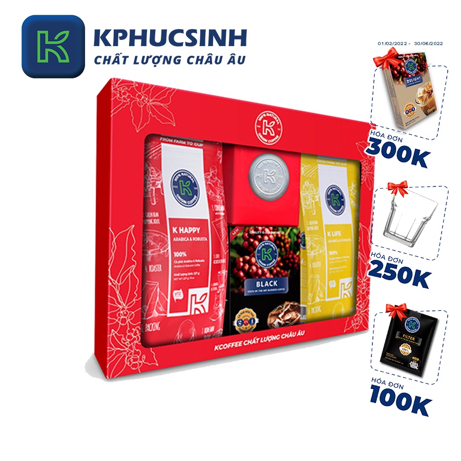 Combo hộp quà cà phê rang xay Love Box 3 KPHUCSINH - Hàng Chính Hãng