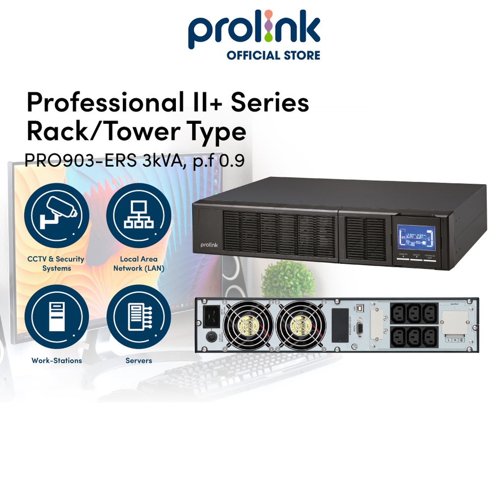 Bộ lưu điện UPS Online PROLiNK PRO903-ERS (3000VA/2700W) bảo vệ tối đa các phụ tải quan trọng trong ứng dụng công nghệ