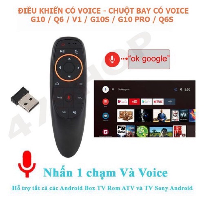 Điều khiển remote chuột bay giọng nói G10S ,1 chạm-sử dụng cho Androd TV box - Bh đổi mới-tặng pin sịn