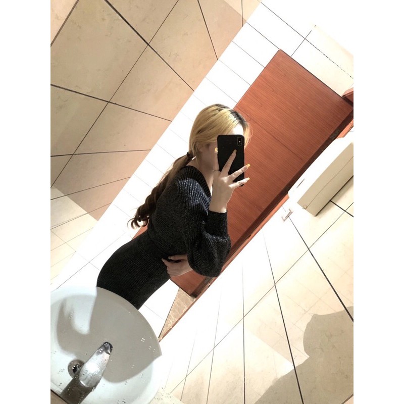 Sét váy+áo len 2 chi tiết ánh kim hàng quảng châu cao cấp