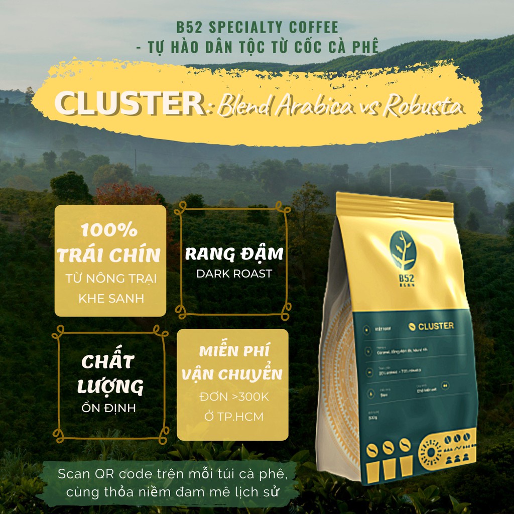 Cluster - Cà Phê Phối Trộn Arabica Khe Sanh và Robusta Xay (Hạt) - Khe Sanh Premium Blend Coffee Arabica vs Robusta | BigBuy360 - bigbuy360.vn