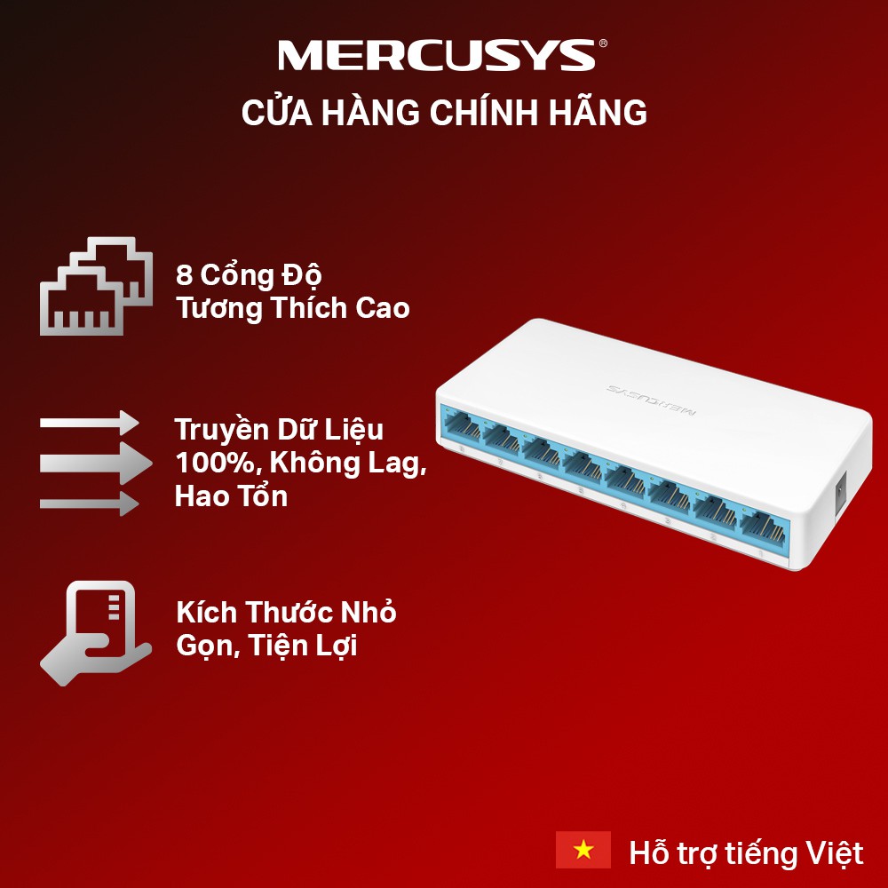 Bộ chia tín hiệu để bàn 8 cổng switch 8 port 10/100Mbps Mercusys MS108