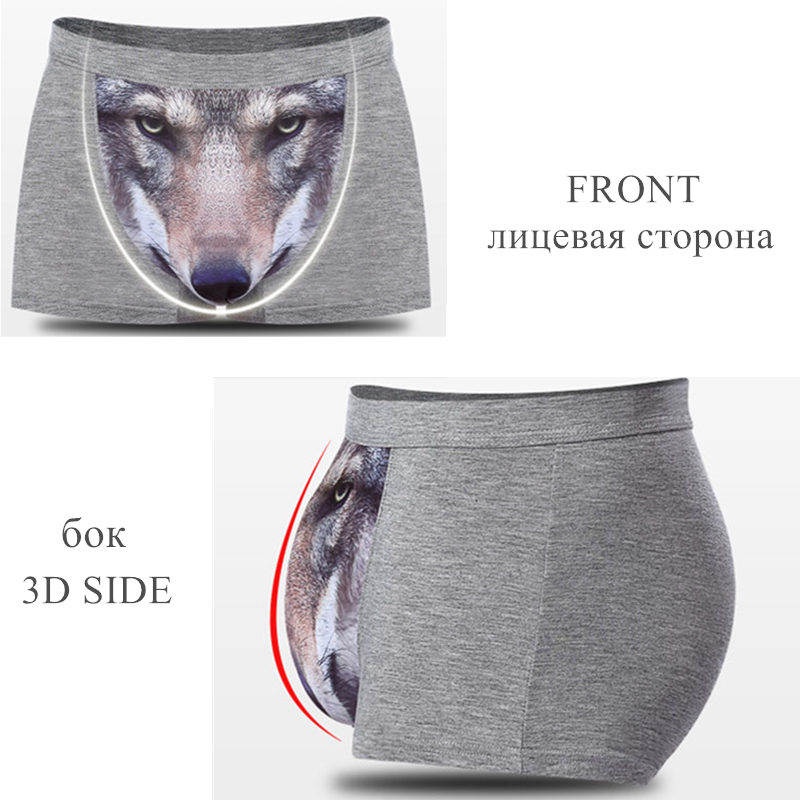Set 4 Quần Lót Boxer 4 Trong 1 In Hình Sói Cho Nam