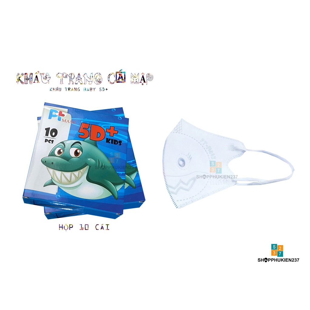 HỘP 10 CÁI KHẨU TRANG CHO BÉ MẪU 5D CÁ MẬP CHẤT LIỆU 4S HÀNG CÔNG TY PHƯƠNG TUYẾN