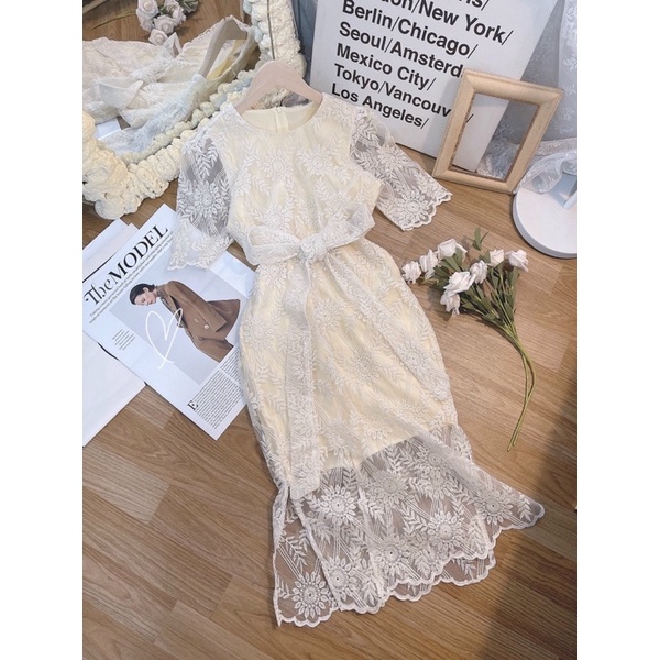 ĐẦM MIDI REN NUDE