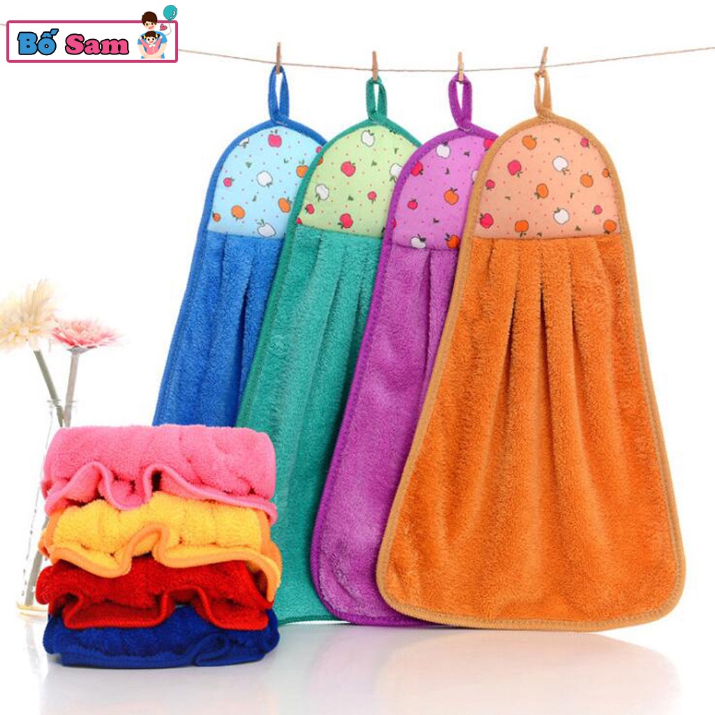 Khăn lau đa năng cotton treo tường siêu thấm nước, tiện dụng có móc treo Shop Bố Sam