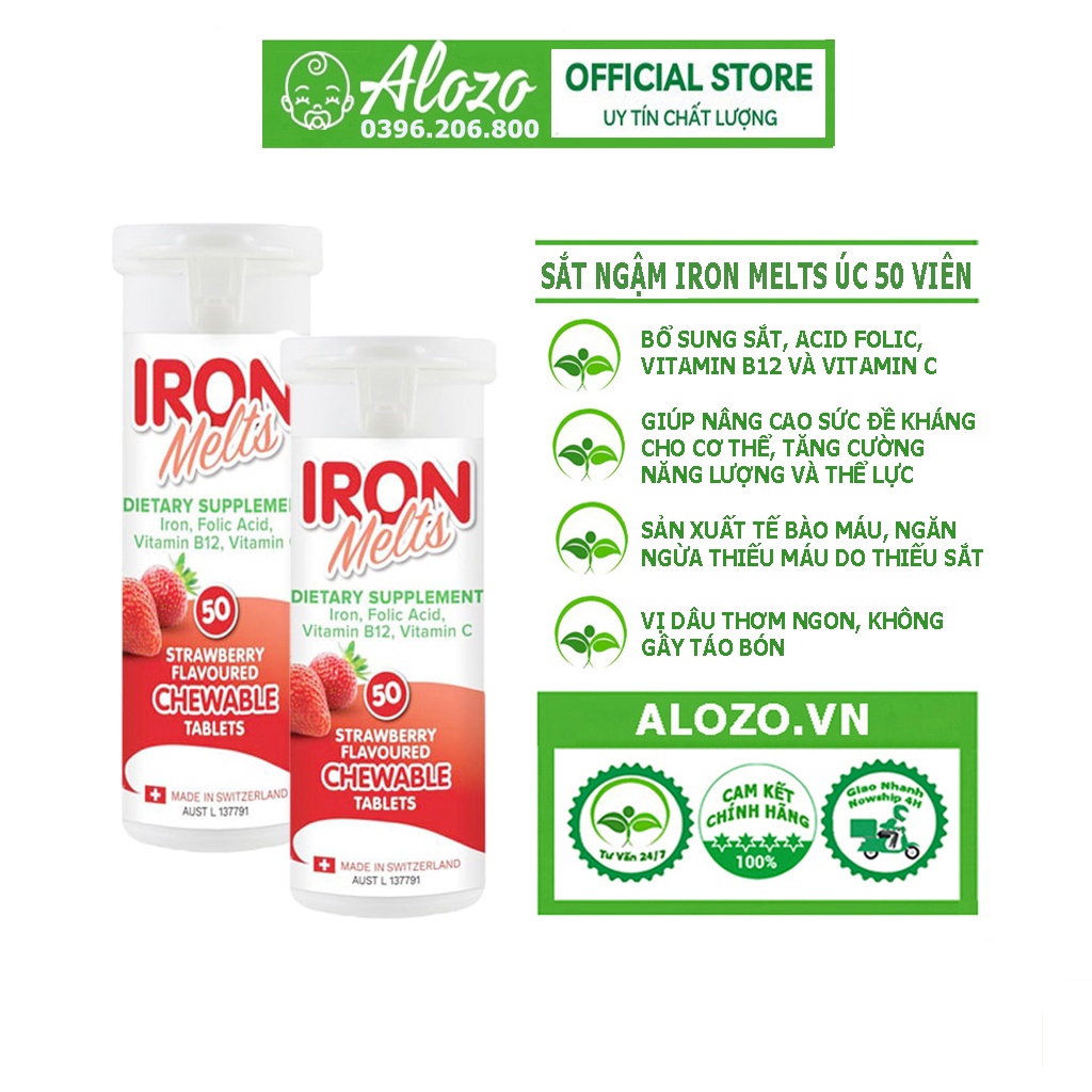 Iron Melts - Viên Bổ Sung Sắt, Acid Folic, Vitamin B12 Và Vitamin C, 50 viên