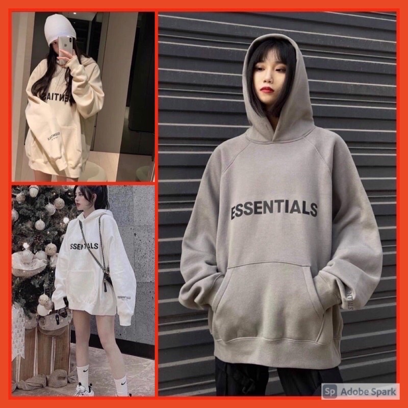 Áo hoodie chui cổ trắng dày dặn thu đông in chữ esentials